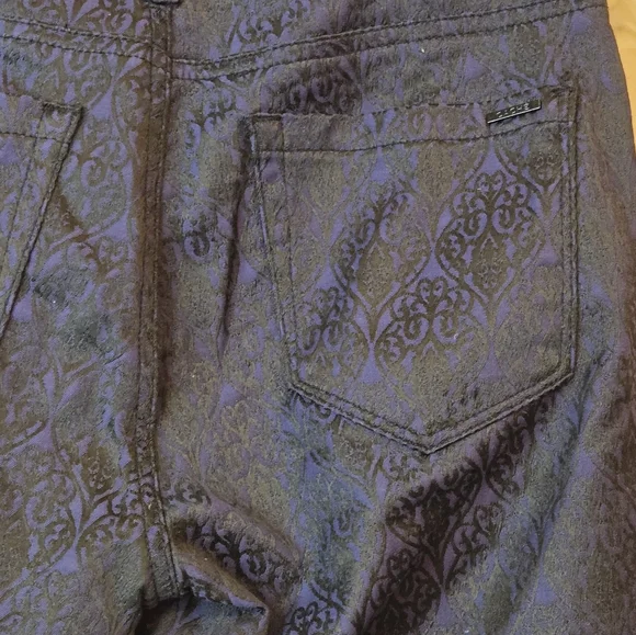 Cache Women's Low Rise Skinny Leg Pants Blue/Black Floral Jacquard Design Size 2 - Picture 10 of 11